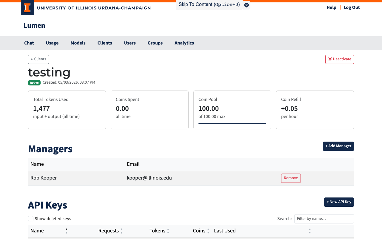 Client detail page