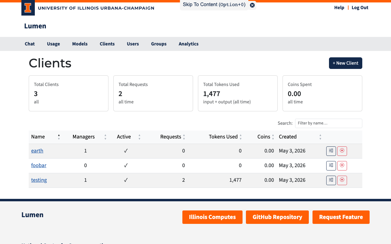 Clients page