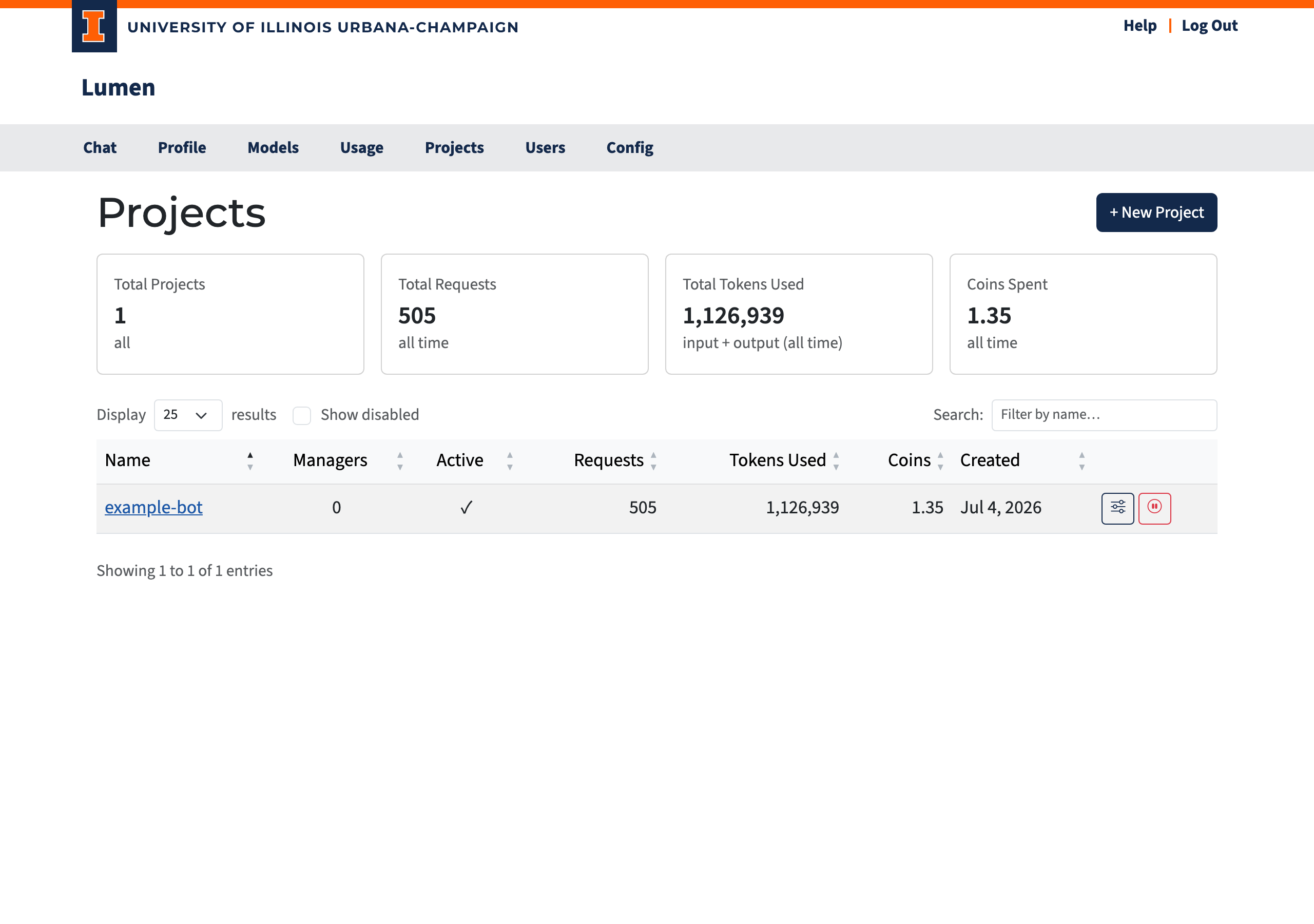 Projects page